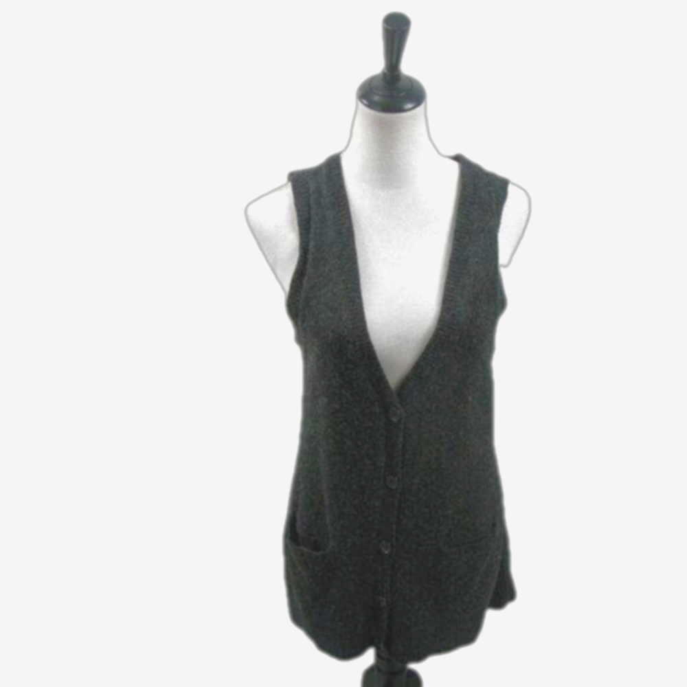 Cabi Dark Gray Button Front Wool Blend Sweater Vest Size Medium